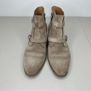 Franco Sarto Rynn Bootie Size 8.5 M Tan Taupe Zip Suede Ankle Cowboy Buckle Boot